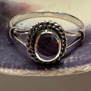 Oval & braided wampum quahog sterling silver ring R1017